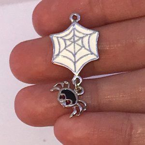 Silver Spider Web with Spider Dangle Pendant